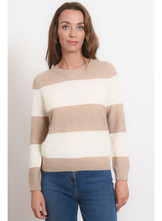 PULL RAYE - RIVAGE - ECRU/CAMEL CHINE - Antonelle