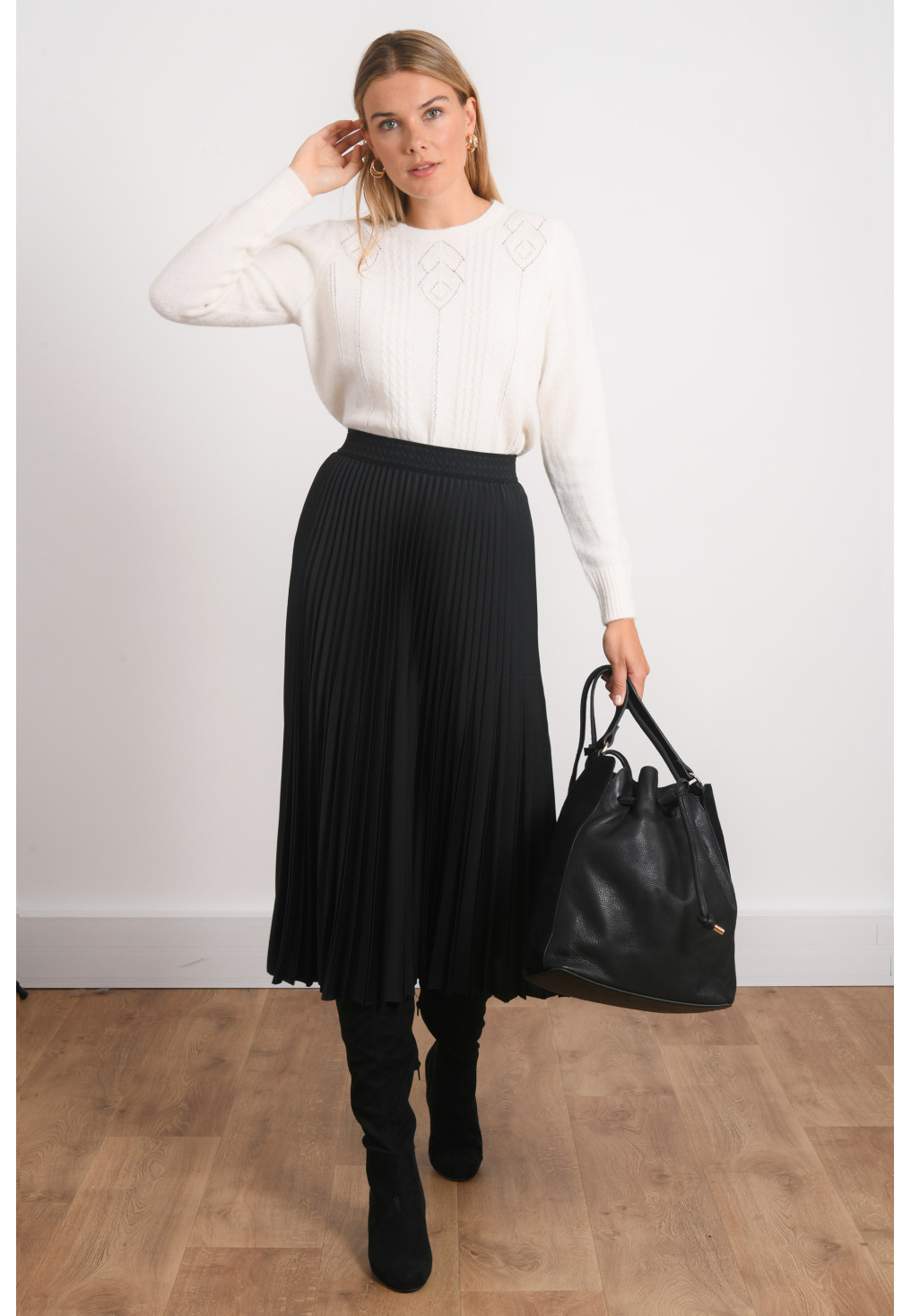 JUPE PLISSEE - RINACA - NOIR - Antonelle