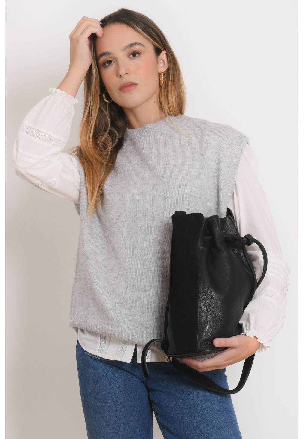 PULL SANS MANCHES - ROSKOFO - GRIS CHINE - Antonelle