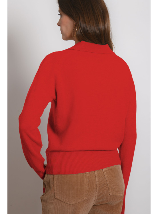 Pull Femme RALSEY Rouge Col Vachette - Taille 3X, Manches 3/4, Acrylique, Neuf Avec étiquettes