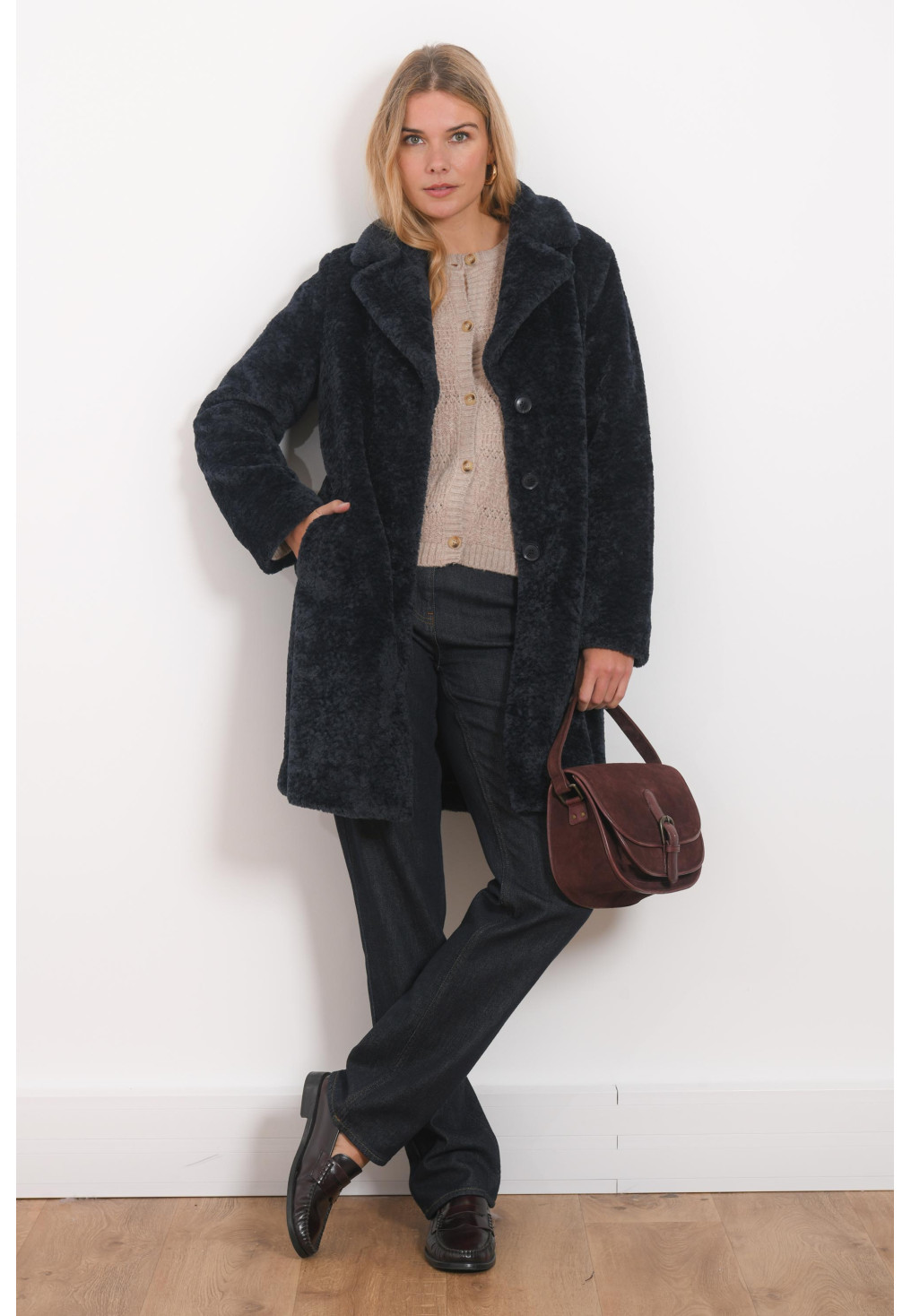 MANTEAU FAUSSE FOURRURE - ROSS - NAVY - Antonelle