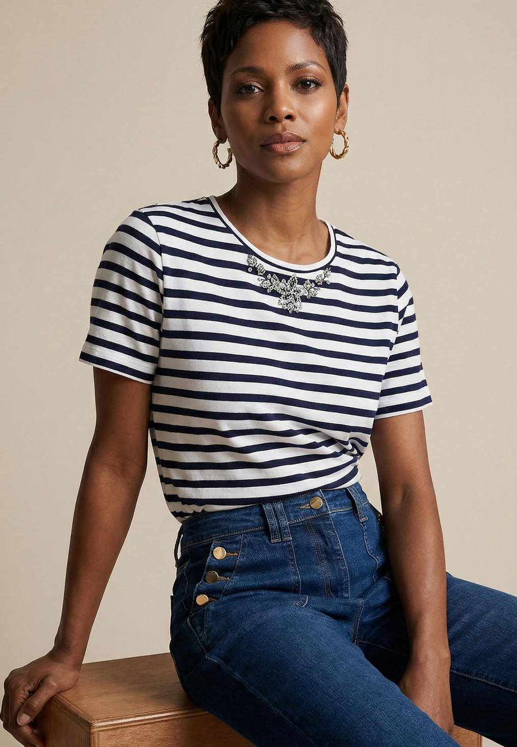 T-SHIRT - PRETTY - ECRU/MARINE