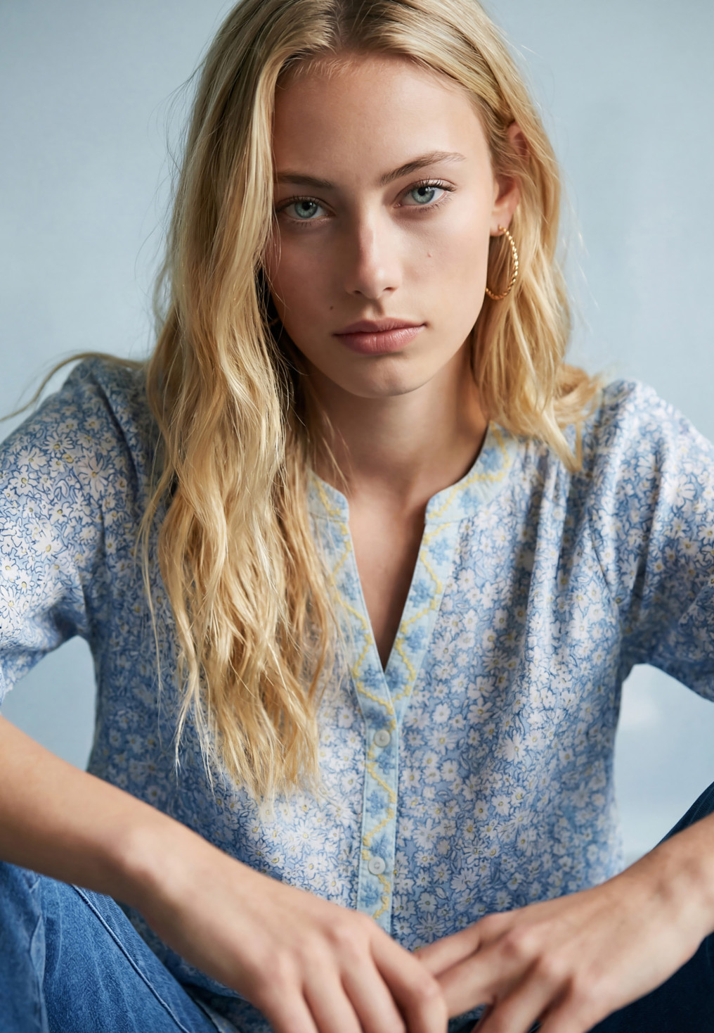 CHEMISE MANCHE 3/4 - SULTANA - BLEU/JAUNE - Antonelle