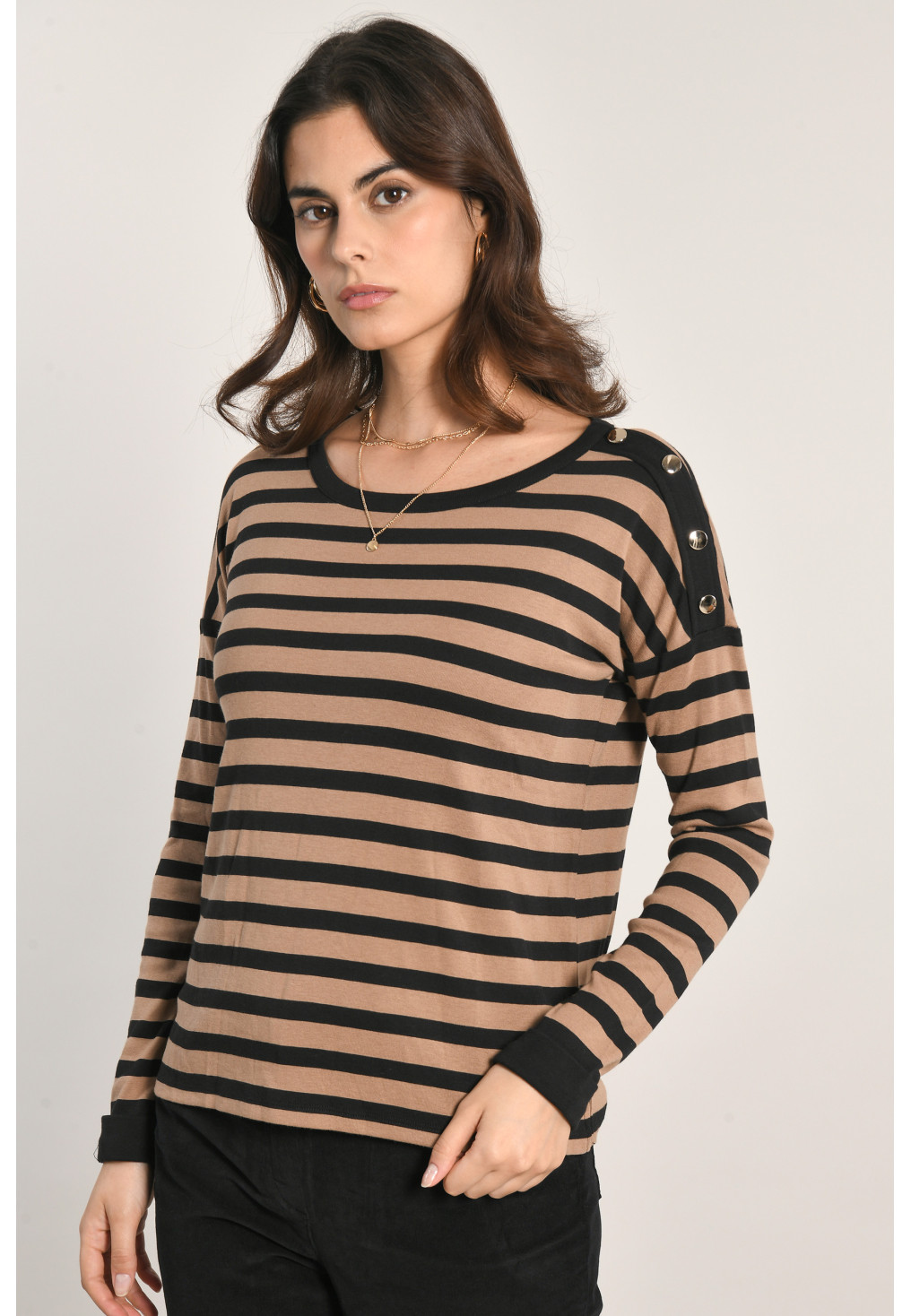 T-shirt Dentelle Noir Beige à Motifs Ronds Un Jour Ailleurs - Taille 3 Femme, Très Bon état