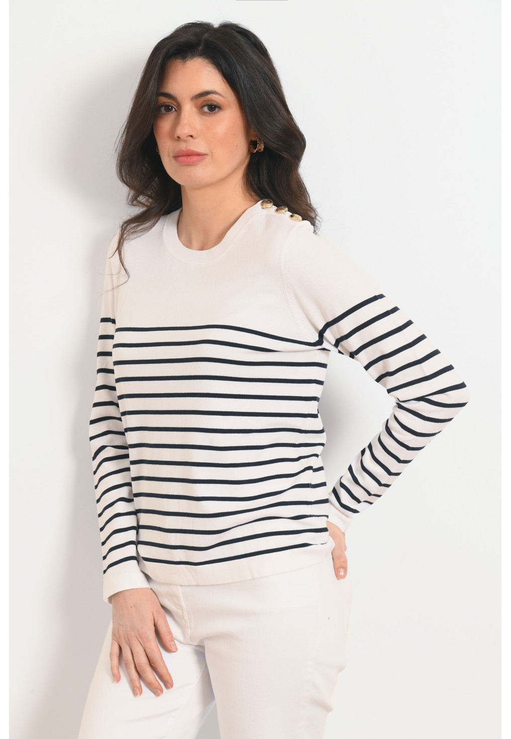 PULL COL ROND - PTIMOUSS - BLANC/MARINE - Antonelle