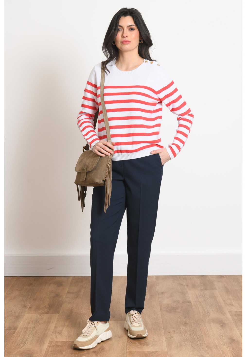 PULL RAYE - PARINIERE - BLANC/ROUGE - Antonelle