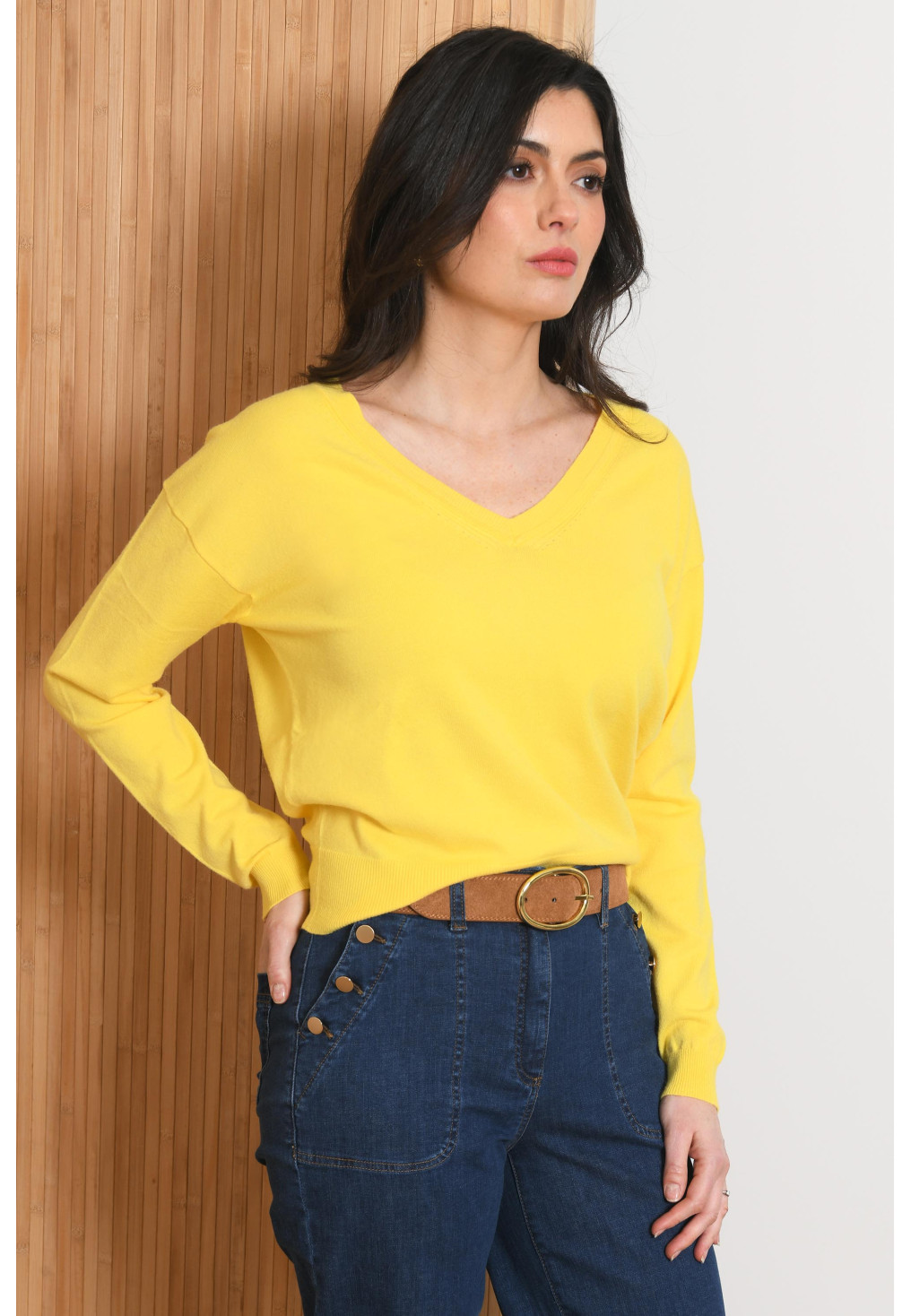 PULL COL V - PADOUE - JAUNE - Antonelle