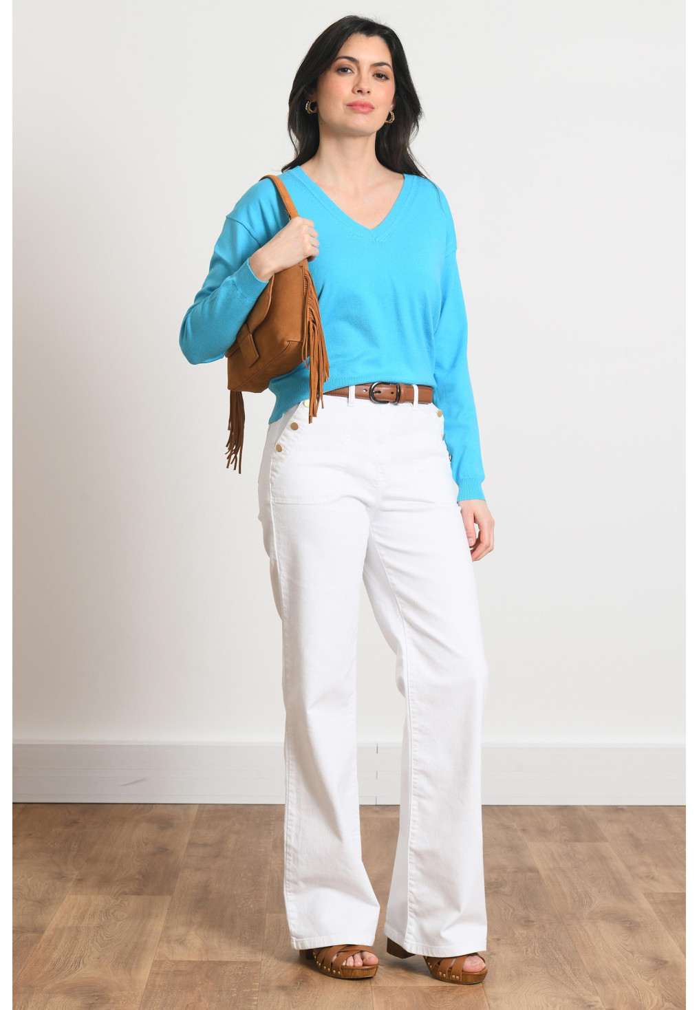 PULL COL V - PADOUE - TURQUOISE - Antonelle