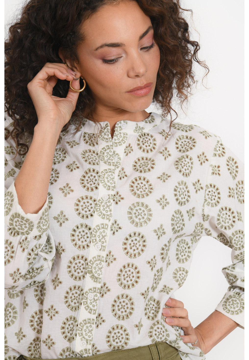 CHEMISE BRODERIE ANGLAISE - KAKI BLANC - PENELOPPE - Antonelle